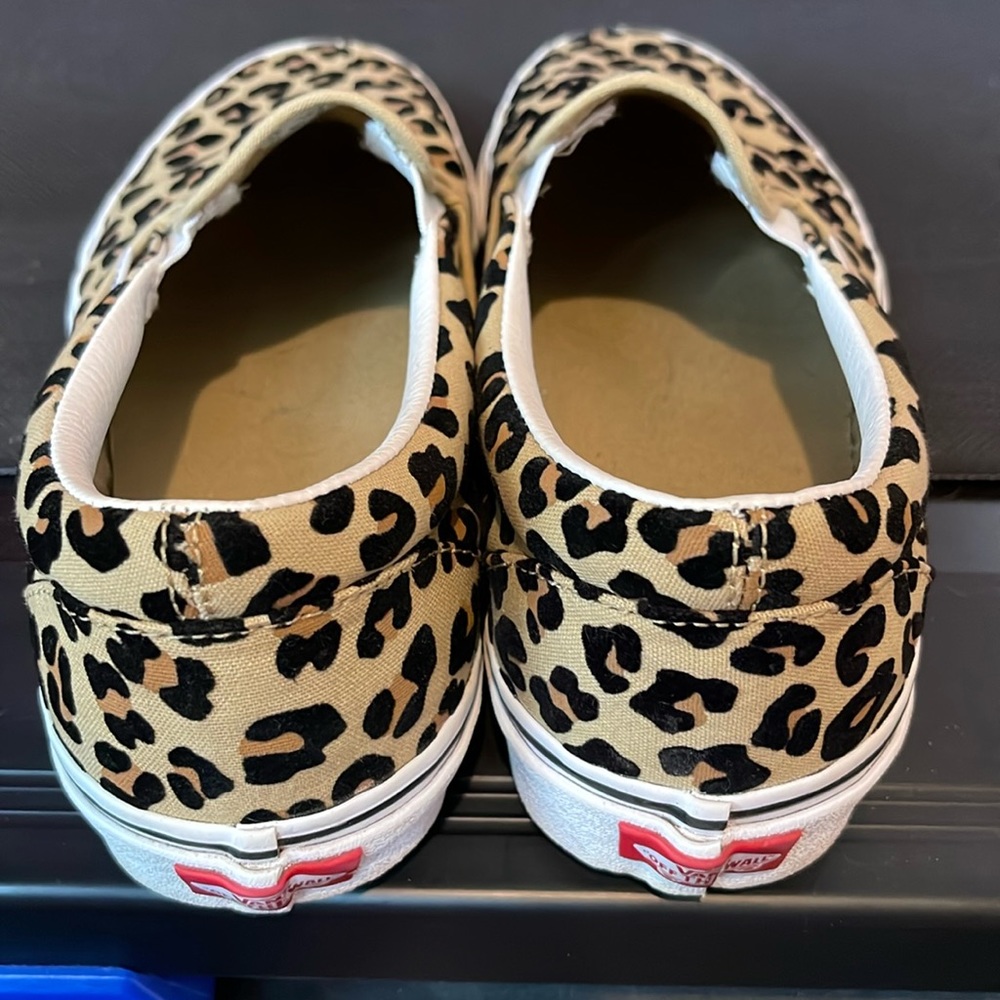Vans Leopard Print Slip-On Flats in Tan, Black, White
